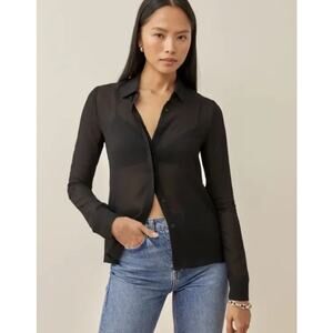 Reformation Violet Sheer Blouse Black Button Down Top Size S NWOT